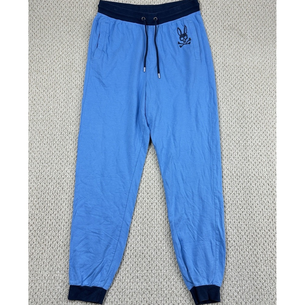 Psycho Bunny Joggers Mens L Celeste Blue Cuffed Cotton Modal Jersey Lounge Pants